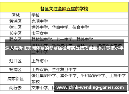 深入解析北美洲杯赛的参赛途径与实战技巧全面提升竞技水平